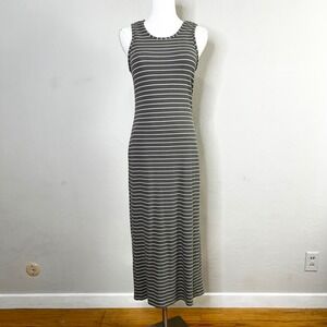 MARINE LAYER Striped Ribbed Knit Maxi‎ Dress Sleeveless Tank Style Gray White S